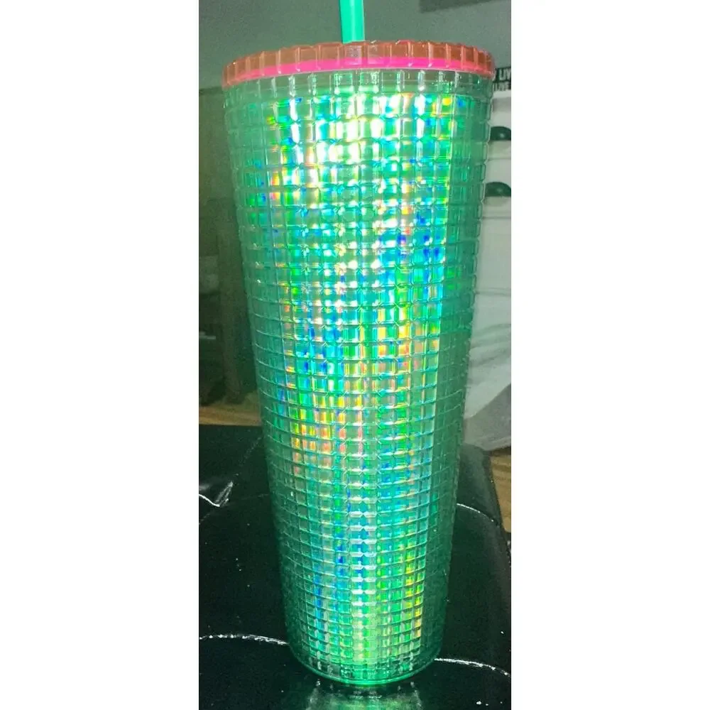 Starbucks Spring 2023 Watermelon Grid Green Pink Lid 24oz Cold Cup Tumbler